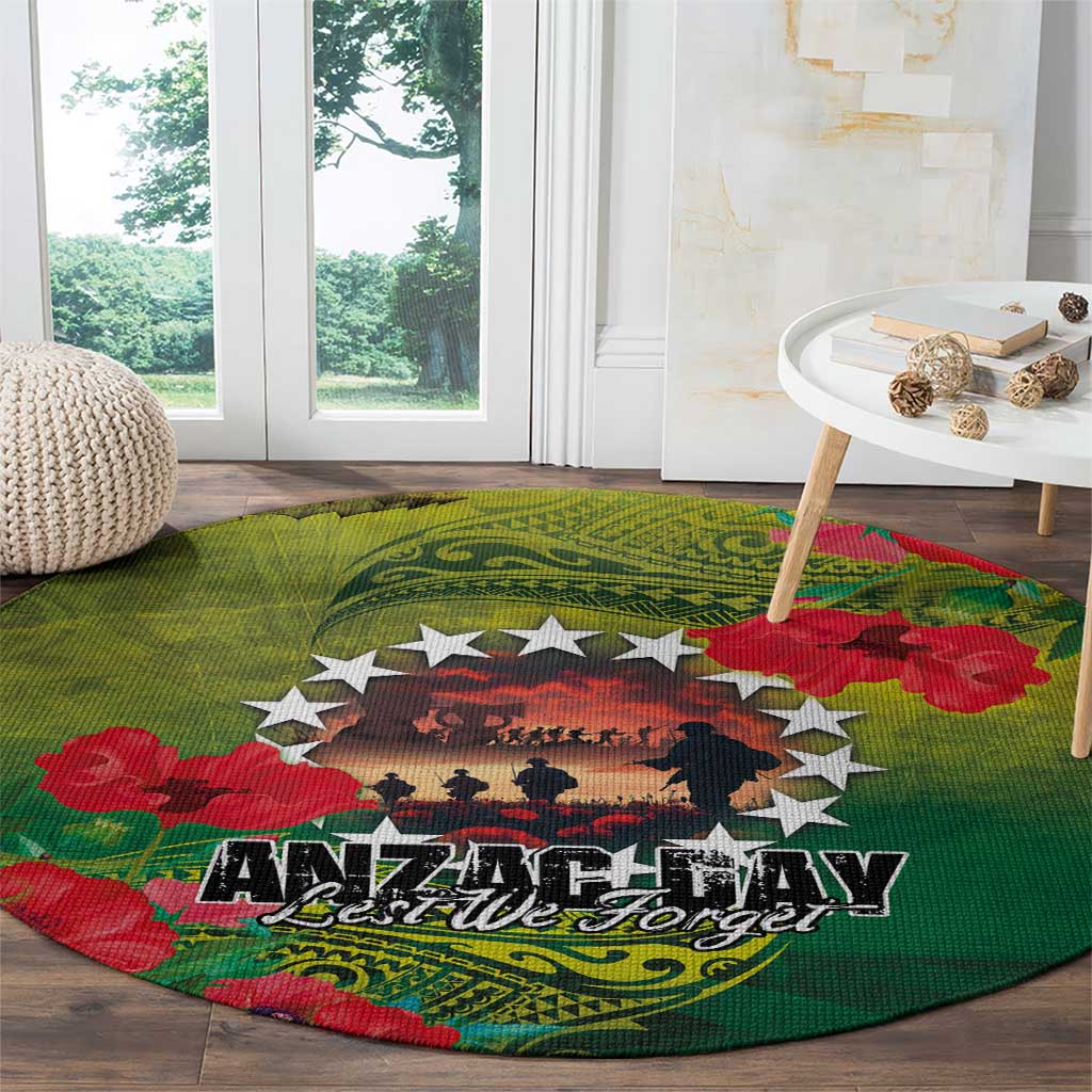 Cook Islands ANDAC Day Round Carpet Honor and Remember Soliders-Forever in My Thoughts Grunge Style