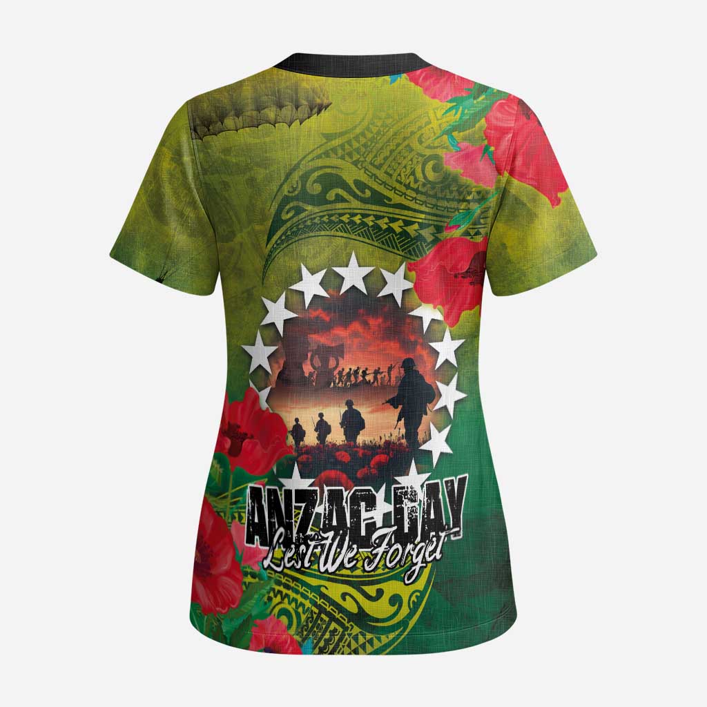 Cook Islands ANDAC Day Scrub Top Honor and Remember Soliders-Forever in My Thoughts Grunge Style - Polynesian Pride