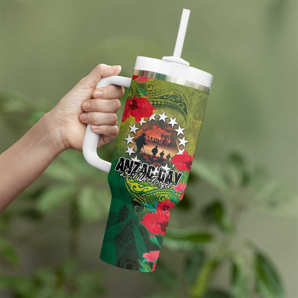Cook Islands ANDAC Day Tumbler With Handle Honor and Remember Soliders-Forever in My Thoughts Grunge Style