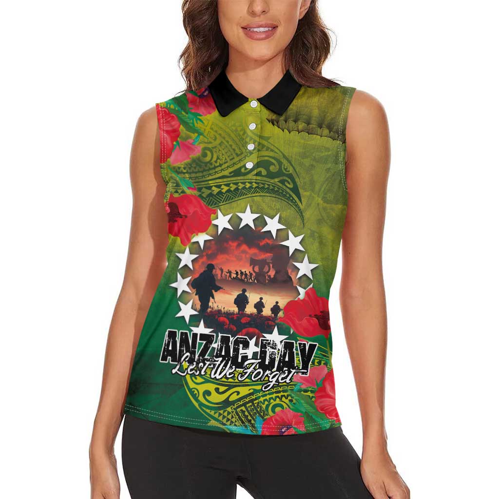 Cook Islands ANDAC Day Women Sleeveless Polo Shirt Honor and Remember Soliders-Forever in My Thoughts Grunge Style