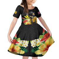 Hawaii King Kamehameha Day Family Matching Long Sleeve Bodycon Dress and Hawaiian Shirt Kanaka Maoli Hibiscus Flower and Kakau Pattern LT03 Daughter's Dress Black - Polynesian Pride