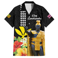 Hawaii King Kamehameha Day Family Matching Long Sleeve Bodycon Dress and Hawaiian Shirt Kanaka Maoli Hibiscus Flower and Kakau Pattern LT03 Dad's Shirt - Short Sleeve Black - Polynesian Pride