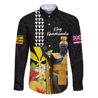 Hawaii King Kamehameha Day Family Matching Long Sleeve Bodycon Dress and Hawaiian Shirt Kanaka Maoli Hibiscus Flower and Kakau Pattern LT03 Dad's Shirt - Long Sleeve Black - Polynesian Pride