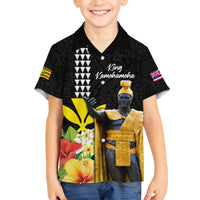 Hawaii King Kamehameha Day Family Matching Long Sleeve Bodycon Dress and Hawaiian Shirt Kanaka Maoli Hibiscus Flower and Kakau Pattern LT03 Son's Shirt Black - Polynesian Pride
