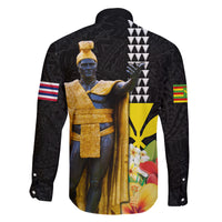 Hawaii King Kamehameha Day Family Matching Off Shoulder Short Dress and Hawaiian Shirt Kanaka Maoli Hibiscus Flower and Kakau Pattern