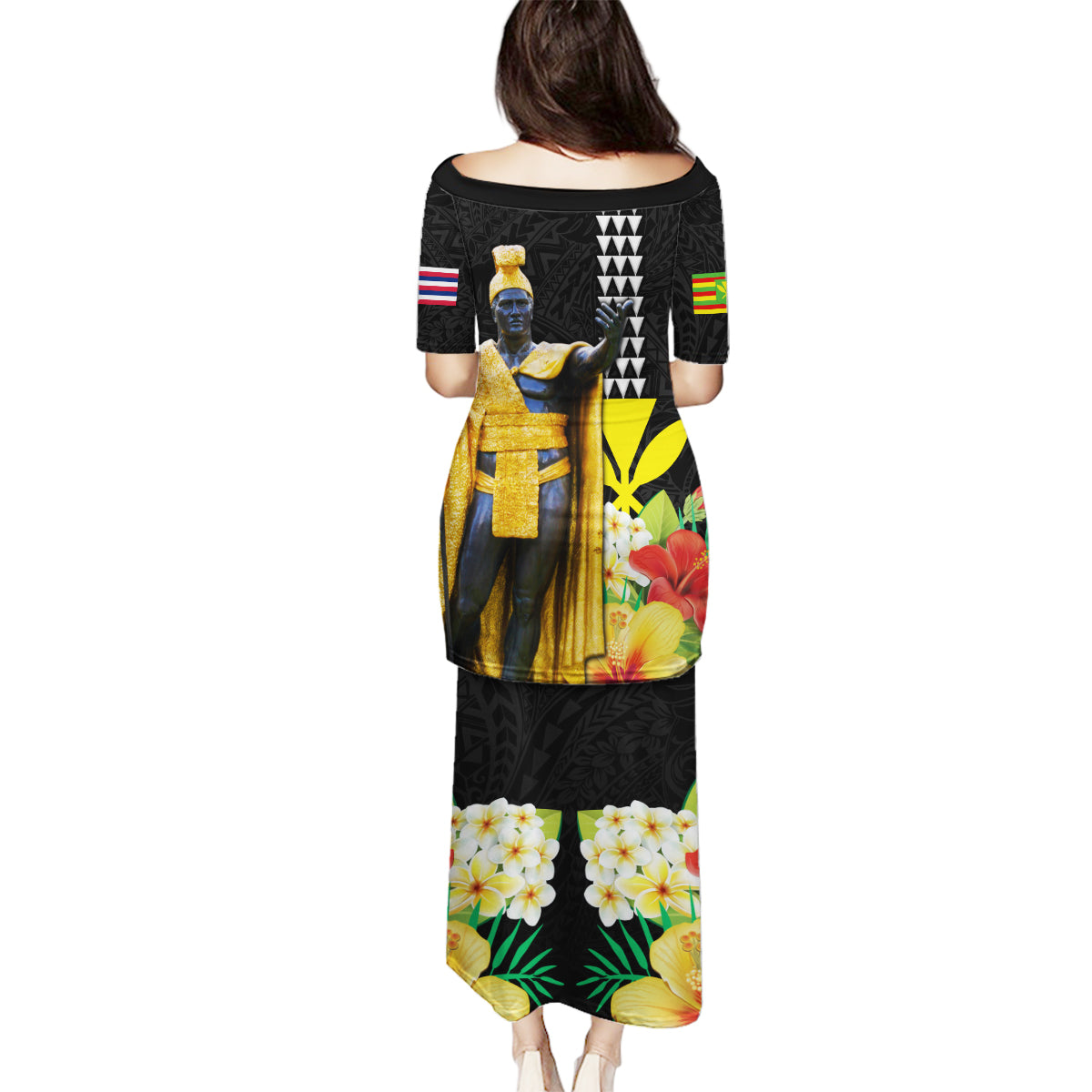 Hawaii King Kamehameha Day Family Matching Puletasi and Hawaiian Shirt Kanaka Maoli Hibiscus Flower and Kakau Pattern