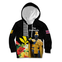 Hawaii King Kamehameha Day Kid Hoodie Kanaka Maoli Hibiscus Flower and Kakau Pattern