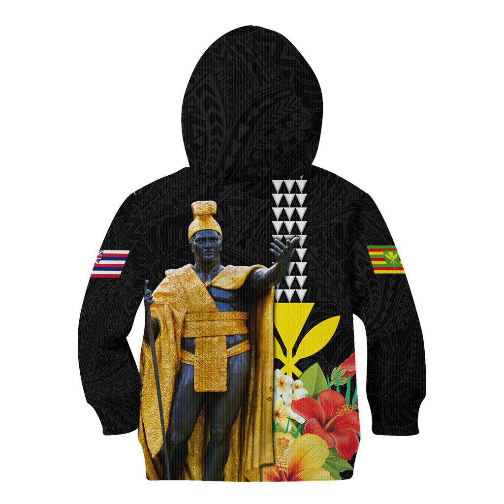 Hawaii King Kamehameha Day Kid Hoodie Kanaka Maoli Hibiscus Flower and Kakau Pattern