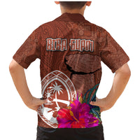 Chamorro Biba Guam Family Matching Mermaid Dress and Hawaiian Shirt Latte Stone Tribal and Hibiscus Flower Tapa Pattern