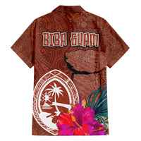 Chamorro Biba Guam Family Matching Puletasi and Hawaiian Shirt Latte Stone Tribal and Hibiscus Flower Tapa Pattern