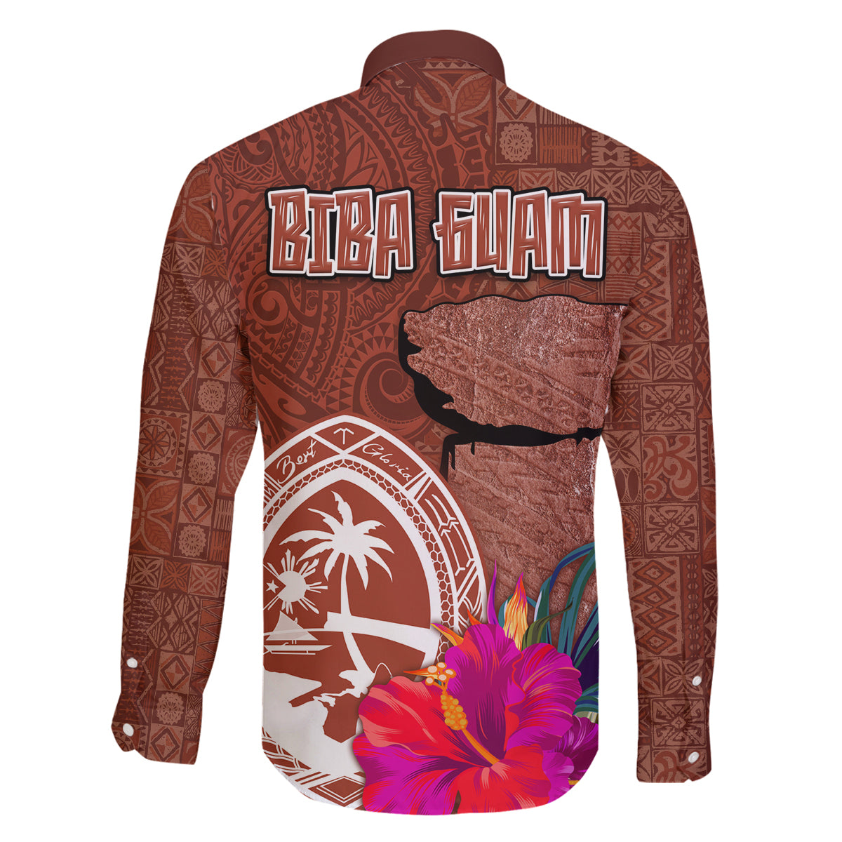 Chamorro Biba Guam Family Matching Tank Maxi Dress and Hawaiian Shirt Latte Stone Tribal and Hibiscus Flower Tapa Pattern