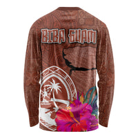 Chamorro Biba Guam Long Sleeve Shirt Latte Stone Tribal and Hibiscus Flower Tapa Pattern LT03 - Polynesian Pride