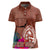 Chamorro Biba Guam Women Polo Shirt Latte Stone Tribal and Hibiscus Flower Tapa Pattern