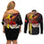 Papua New Guinea Remembrance Day Couples Matching Off Shoulder Short Dress and Long Sleeve Button Shirt Bird of Paradise Plumeria Flower and Polynesian Pattern