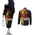 Papua New Guinea Remembrance Day Couples Matching Off The Shoulder Long Sleeve Dress and Long Sleeve Button Shirt Bird of Paradise Plumeria Flower and Polynesian Pattern