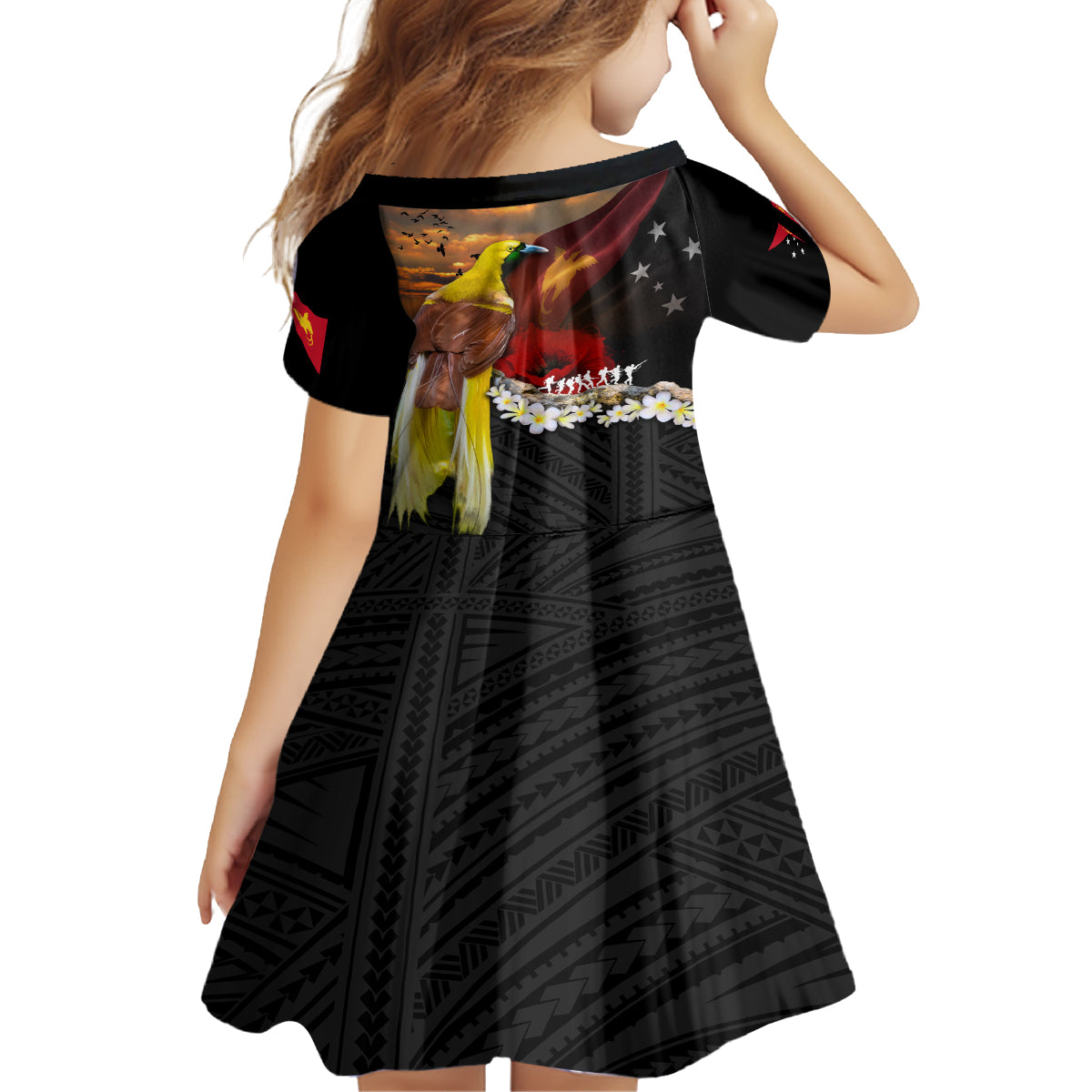 Papua New Guinea Remembrance Day Family Matching Off The Shoulder Long Sleeve Dress and Hawaiian Shirt Bird of Paradise Plumeria Flower and Polynesian Pattern LT03 - Polynesian Pride
