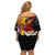 Papua New Guinea Remembrance Day Family Matching Off Shoulder Short Dress and Hawaiian Shirt Bird of Paradise Plumeria Flower and Polynesian Pattern