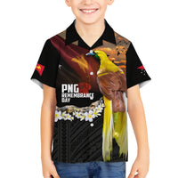 Papua New Guinea Remembrance Day Family Matching Summer Maxi Dress and Hawaiian Shirt Bird of Paradise Plumeria Flower and Polynesian Pattern LT03 Son's Shirt Black - Polynesian Pride