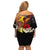 Papua New Guinea Remembrance Day Off Shoulder Short Dress Bird of Paradise Plumeria Flower and Polynesian Pattern