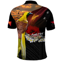 Papua New Guinea Remembrance Day Polo Shirt Bird of Paradise Plumeria Flower and Polynesian Pattern