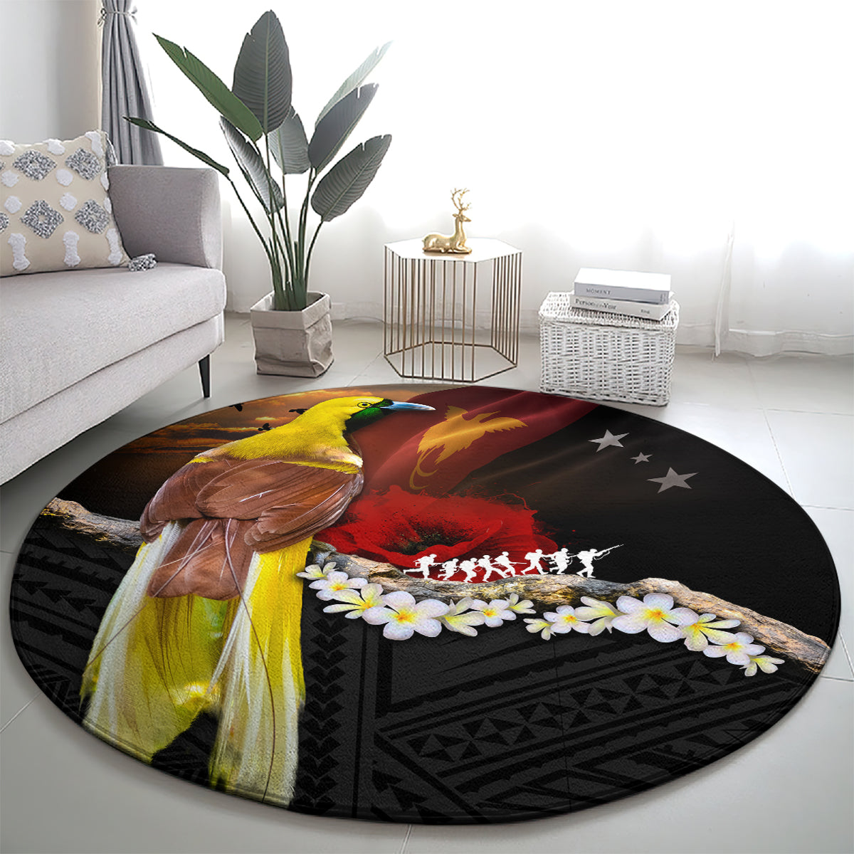 Papua New Guinea Remembrance Day Round Carpet Bird of Paradise Plumeria Flower and Polynesian Pattern LT03 - Polynesian Pride