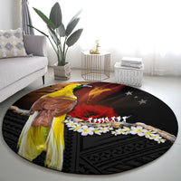 Papua New Guinea Remembrance Day Round Carpet Bird of Paradise Plumeria Flower and Polynesian Pattern LT03 - Polynesian Pride