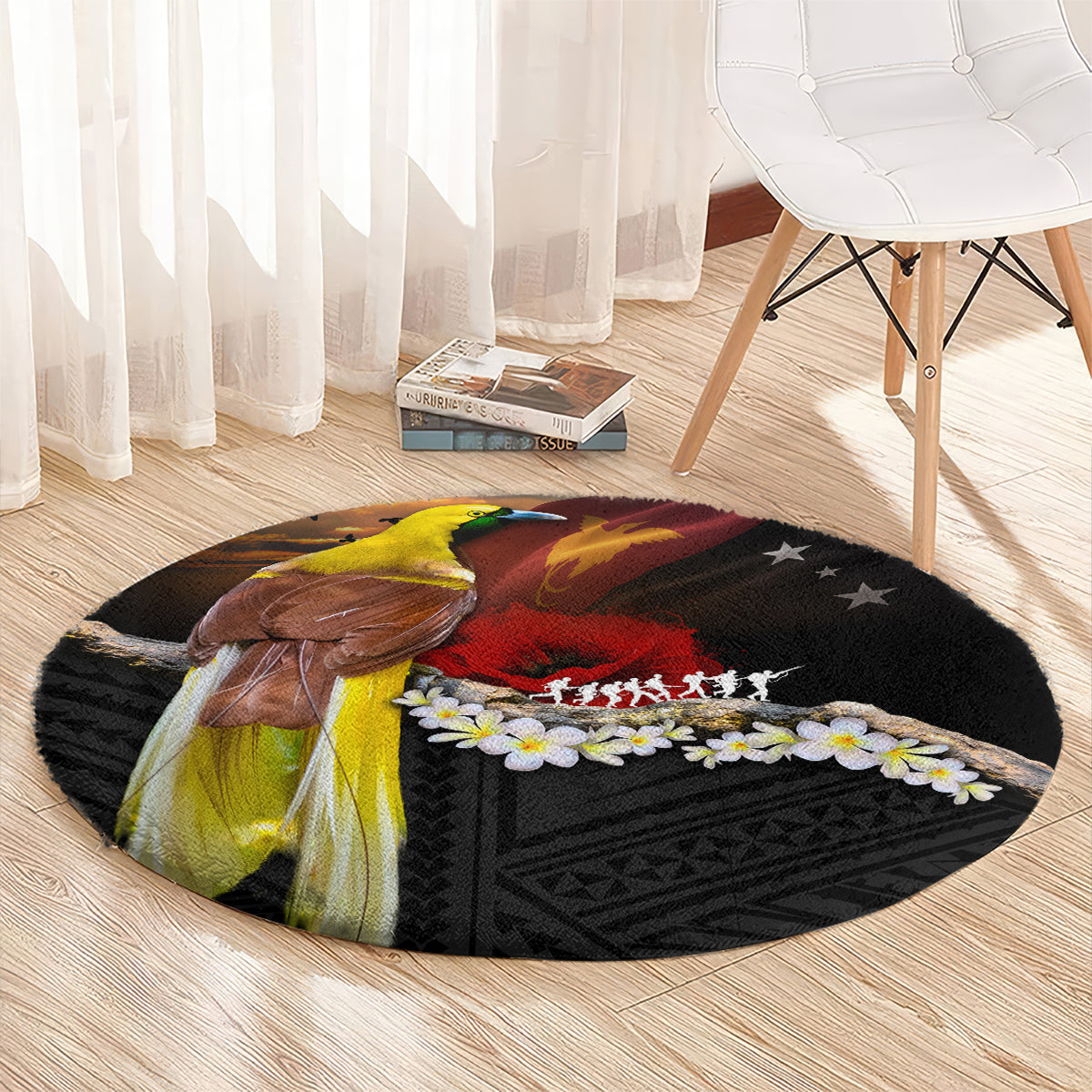 Papua New Guinea Remembrance Day Round Carpet Bird of Paradise Plumeria Flower and Polynesian Pattern LT03 - Polynesian Pride