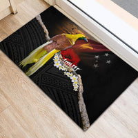 Papua New Guinea Remembrance Day Rubber Doormat Bird of Paradise Plumeria Flower and Polynesian Pattern