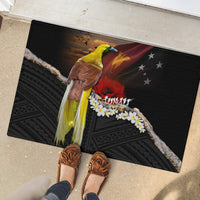 Papua New Guinea Remembrance Day Rubber Doormat Bird of Paradise Plumeria Flower and Polynesian Pattern