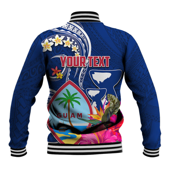 Guam Baseball Jacket Tribal Tropical Flower With Pattern Leaves