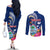 Guam Liberation Couples Matching Off The Shoulder Long Sleeve Dress and Long Sleeve Button Shirt Latte Stone and Guahan Seal Jungle Flower