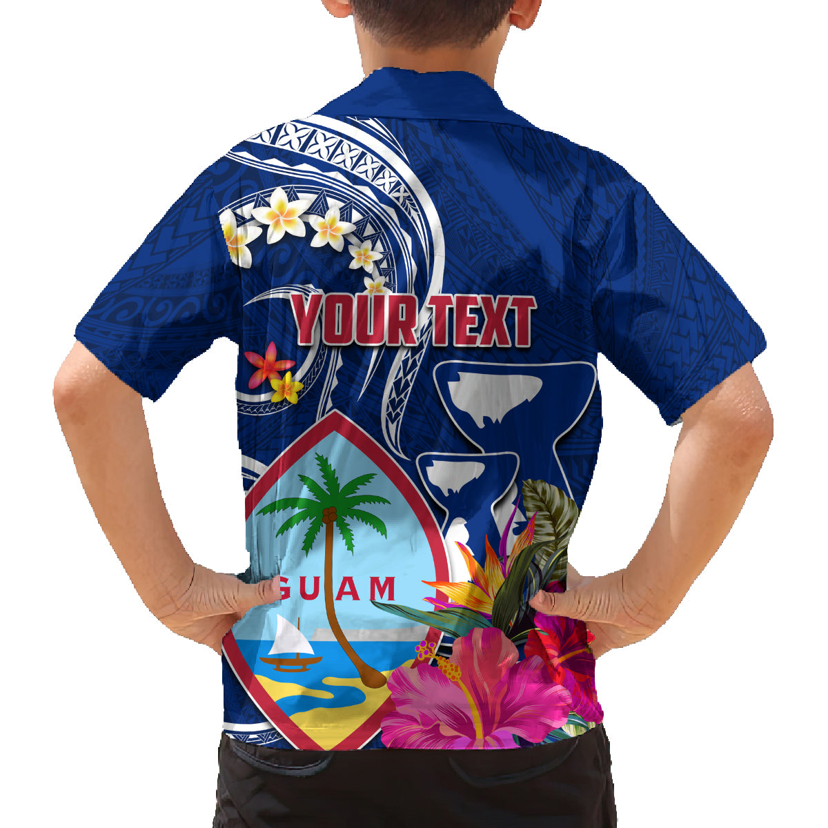 Personalised Guam Liberation Family Matching Puletasi and Hawaiian Shirt Latte Stone and Guahan Seal Jungle Flower LT03 - Polynesian Pride