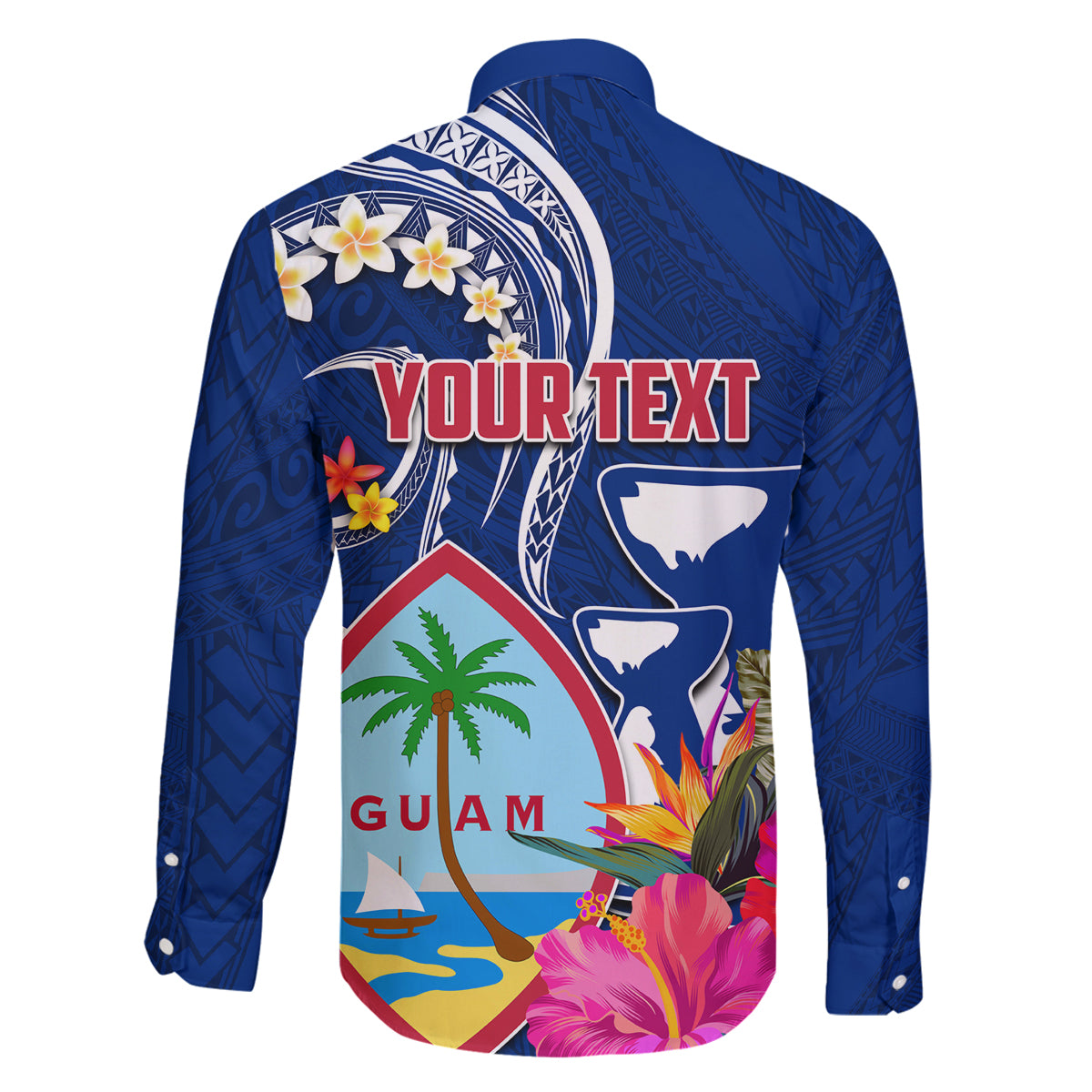Personalised Guam Liberation Family Matching Puletasi and Hawaiian Shirt Latte Stone and Guahan Seal Jungle Flower LT03 - Polynesian Pride