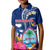 Guam Liberation Kid Polo Shirt Latte Stone and Guahan Seal Jungle Flower