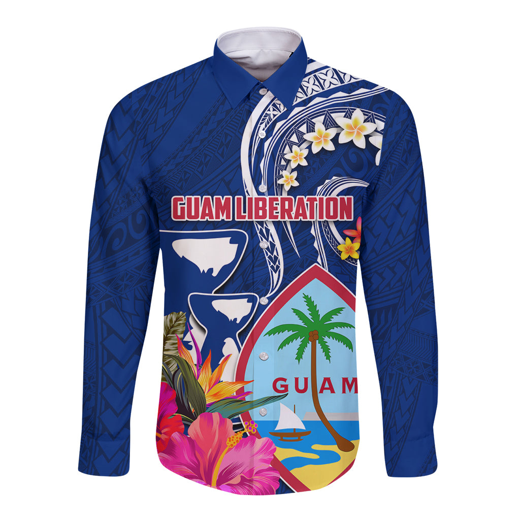 Guam Liberation Long Sleeve Button Shirt Latte Stone and Guahan Seal Jungle Flower