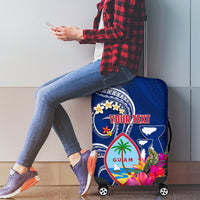 Personalised Guam Liberation Luggage Cover Latte Stone and Guahan Seal Jungle Flower