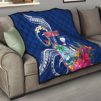 Personalised Guam Liberation Quilt Latte Stone and Guahan Seal Jungle Flower