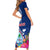 Guam Liberation Short Sleeve Bodycon Dress Latte Stone and Guahan Seal Jungle Flower