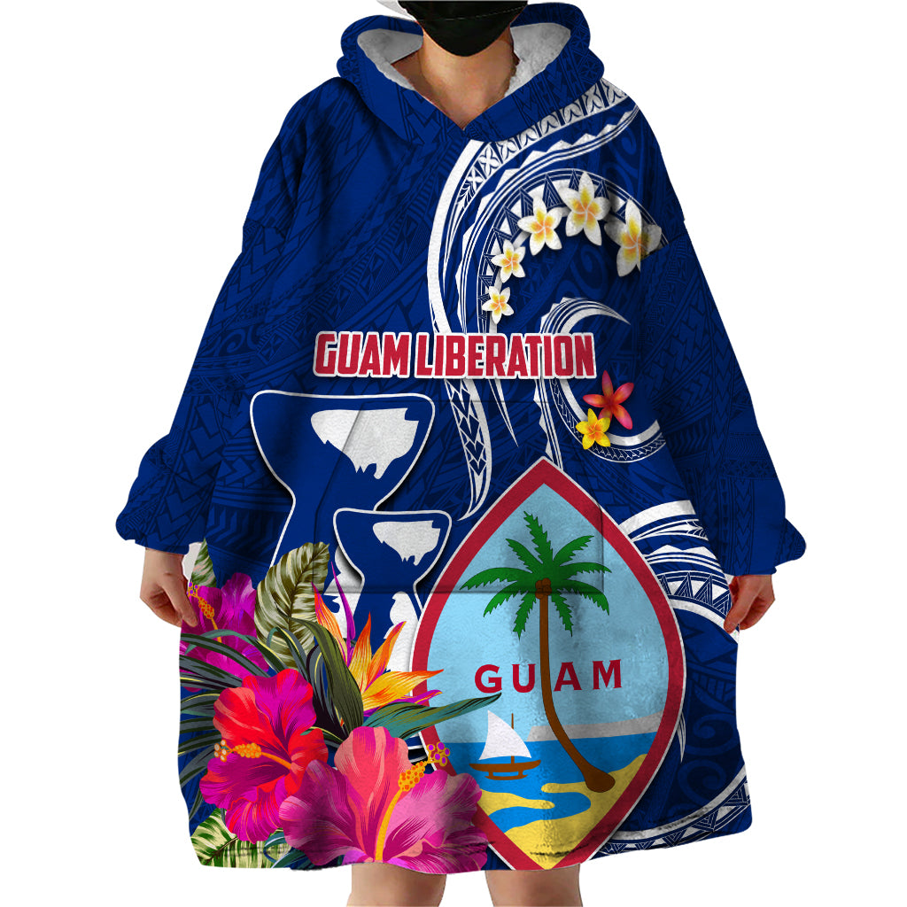 Guam Liberation Wearable Blanket Hoodie Latte Stone and Guahan Seal Jungle Flower