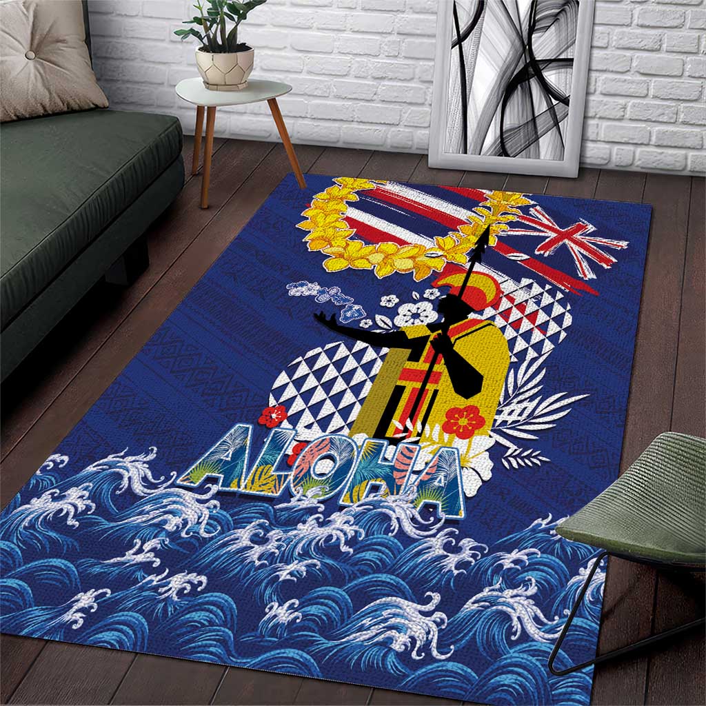 Hawaii King Kamehameha Day Area Rug Lei Sea Waves Polynesian Tapa Pattern