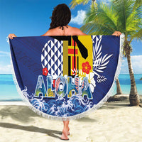 Hawaii King Kamehameha Day Beach Blanket Lei Sea Waves Polynesian Tapa Pattern