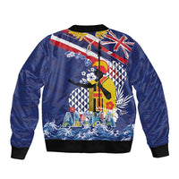 Hawaii King Kamehameha Day Bomber Jacket Lei Sea Waves Polynesian Tapa Pattern