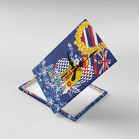 Hawaii King Kamehameha Day Canvas Wall Art Lei Sea Waves Polynesian Tapa Pattern