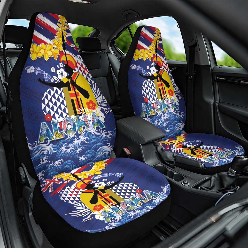 Hawaii King Kamehameha Day Car Seat Cover Lei Sea Waves Polynesian Tapa Pattern