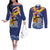Hawaii King Kamehameha Day Couples Matching Off The Shoulder Long Sleeve Dress and Long Sleeve Button Shirt Lei Sea Waves Polynesian Tapa Pattern
