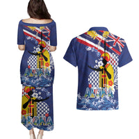 Hawaii King Kamehameha Day Couples Matching Puletasi and Hawaiian Shirt Lei Sea Waves Polynesian Tapa Pattern