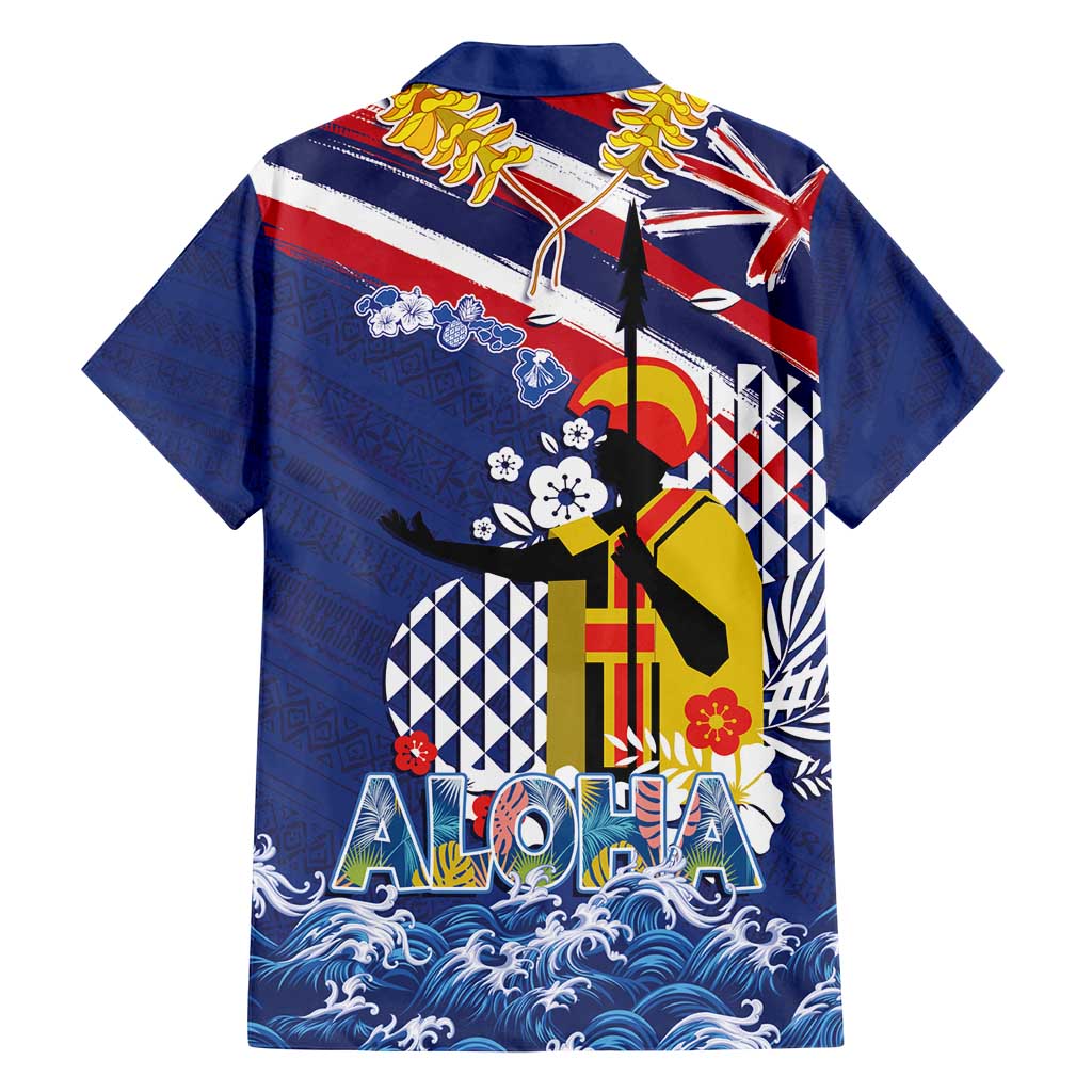 Hawaii King Kamehameha Day Family Matching Off Shoulder Maxi Dress and Hawaiian Shirt Lei Sea Waves Polynesian Tapa Pattern