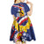 Hawaii King Kamehameha Day Kid Short Sleeve Dress Lei Sea Waves Polynesian Tapa Pattern