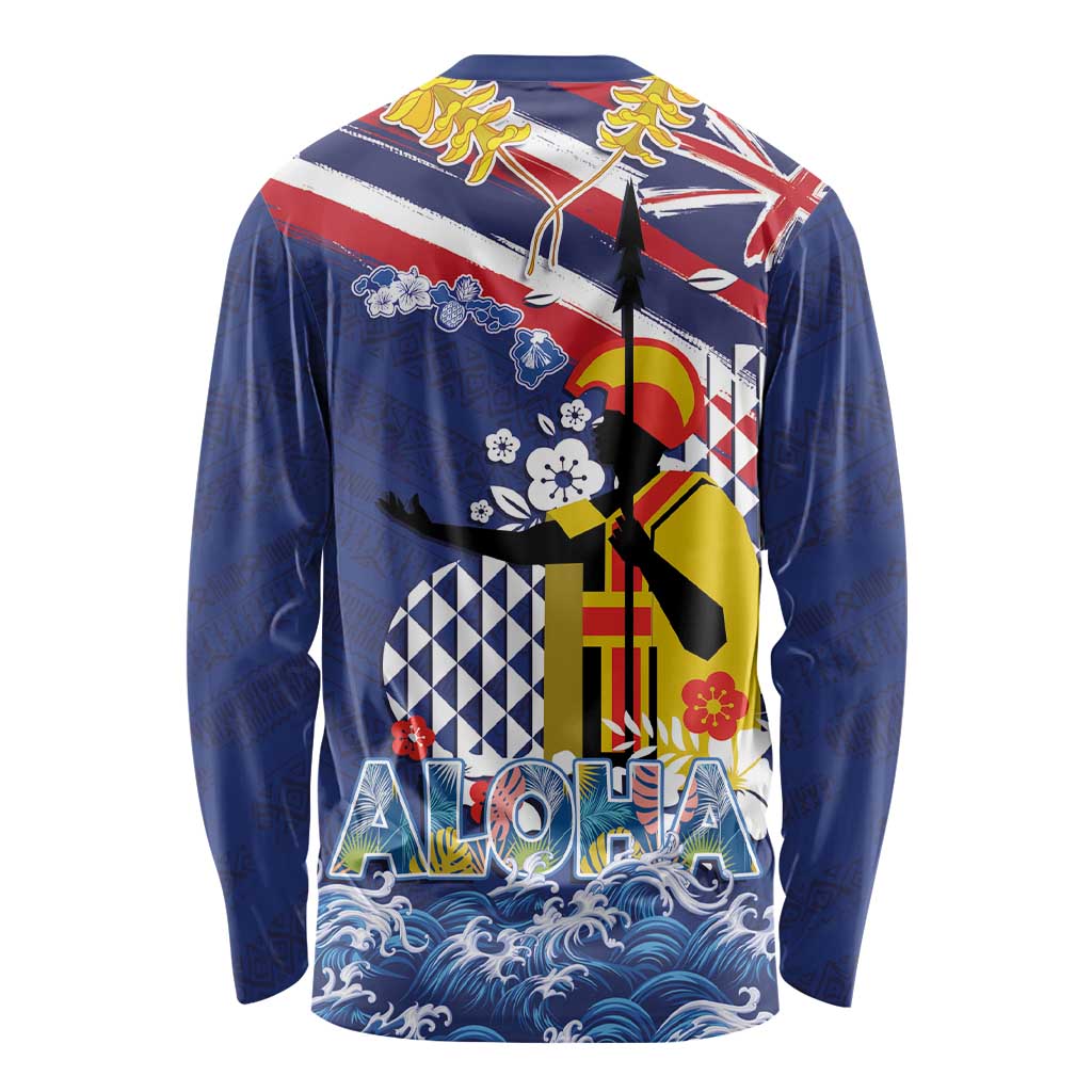 Hawaii King Kamehameha Day Long Sleeve Shirt Lei Sea Waves Polynesian Tapa Pattern