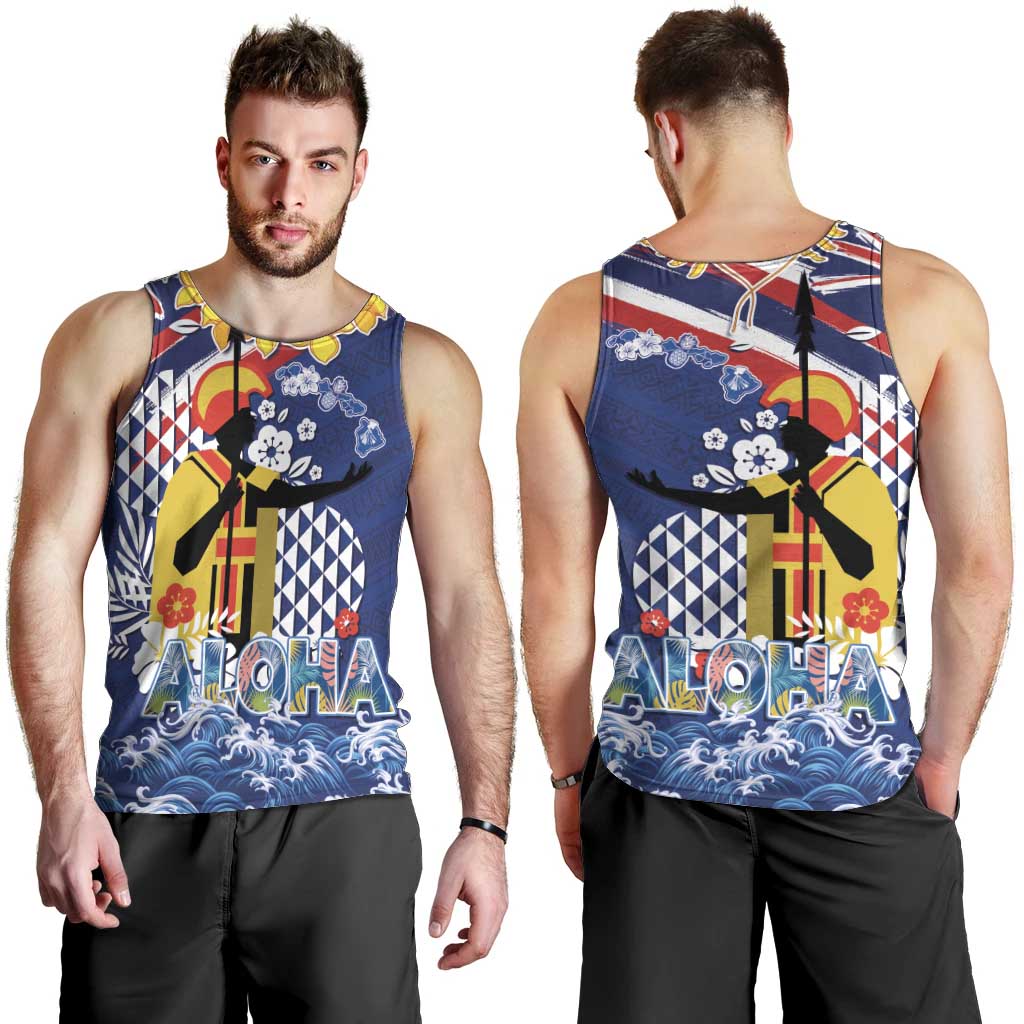 Hawaii King Kamehameha Day Men Tank Top Lei Sea Waves Polynesian Tapa Pattern